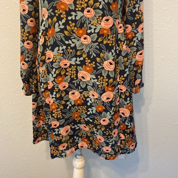 Paper Crown + Rifle Paper Company Efflorescence Blue Floral Swing Dress Sz Small - Picture 3 of 9